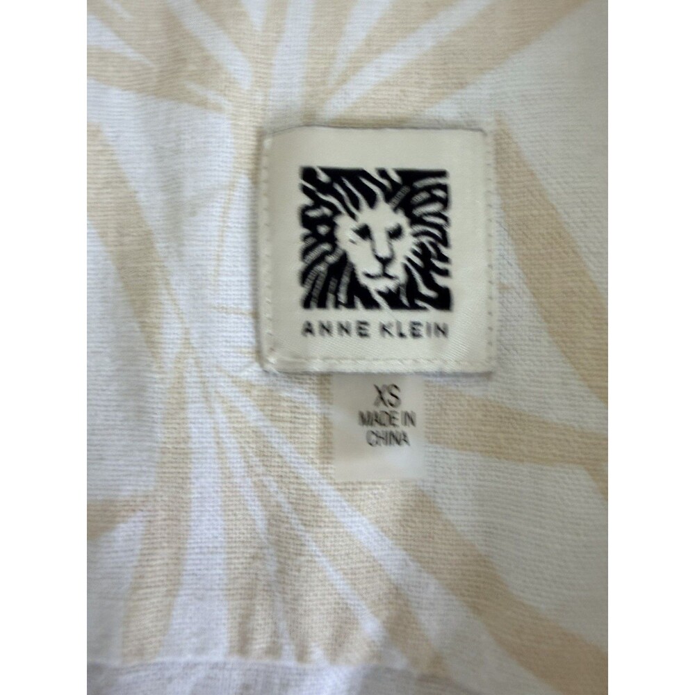 Anne Klein Women's Linen Blend Tropical Button Shirt XS Beige Resort Top Coastal - Picture 14 of 15